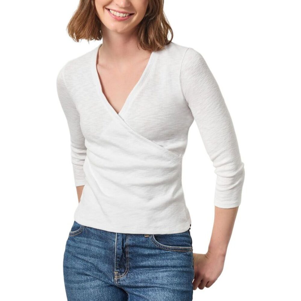 Lilla P Womens  Ribbed Slub 3/4 Sleeve Surplice
